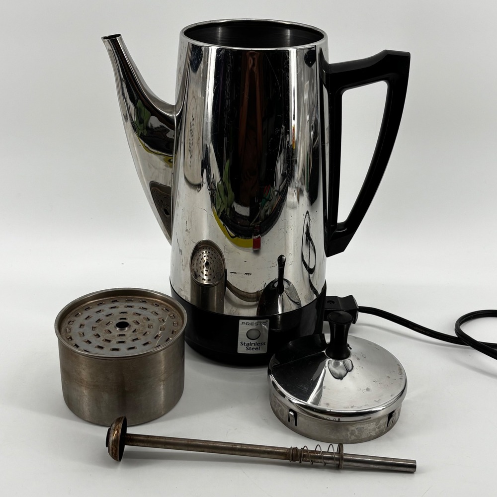 Vtg Presto Stainless Steel Electric Coffee Percolator 12 Cup Mirror Finish028114